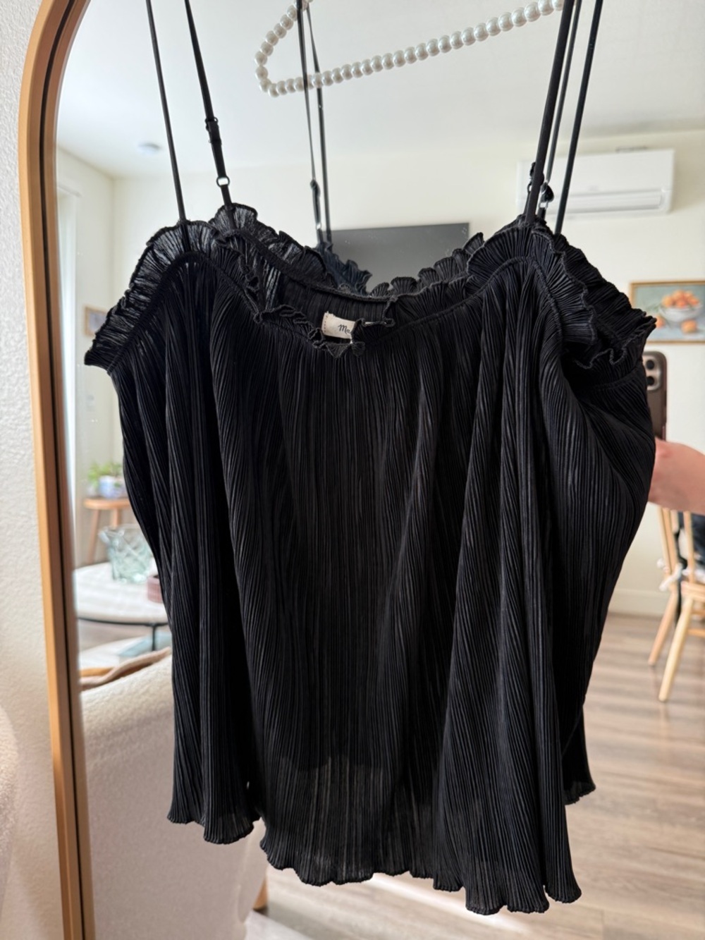 Madewell Black Pleated Ruffle-Trim Cami